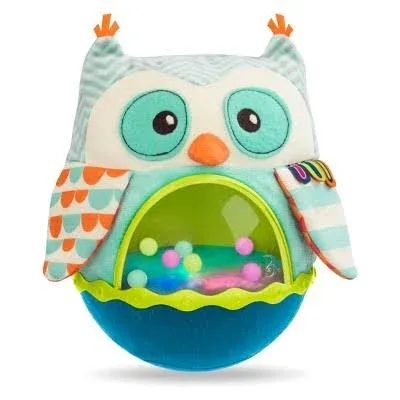 B Toys Owl Be Back Plush Light-Up Music Sounds Roly Poly Developmental Baby Toy 