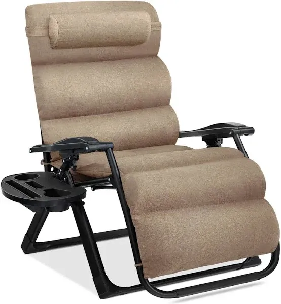 Best Choice Products Oversized Zero Gravity Chair, Folding Recliner w/ Removable Cushion, Side Tray - Graphite Blue