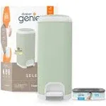 Diaper Genie Select Pail, Green,Stainless Steel, 1 Diaper Pail,1 Square Refill-165 Count, Infant