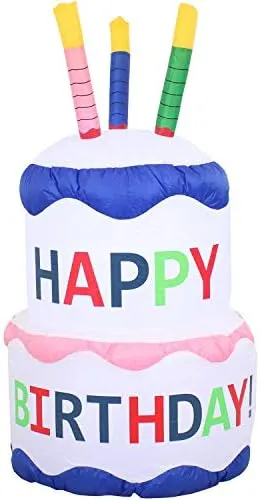 Birthday Cake LED Inflatable Yard Decoration - 4 ft by Sunnydaze