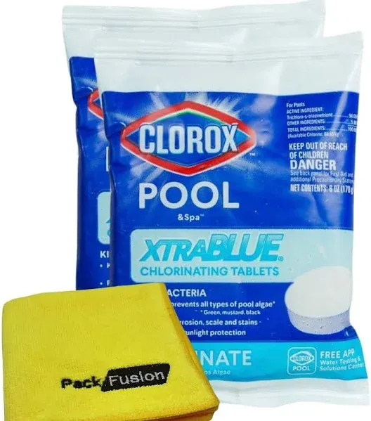 PackFusion Pool Care Bundle 2 Pack Clorox-Pool&Spa Xtra Blue 3" Long-Lasting Chlorinating Tablets Individually Wrapped Bundle with PackFusion