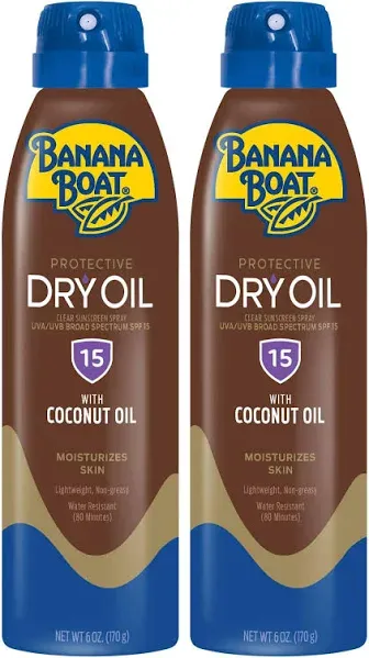 Banana Boat Dry Oil Spray SPF 15, 6oz Twin Pack