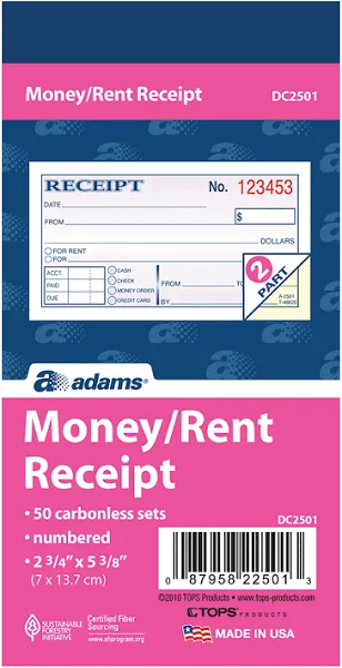 Adams Money/rent Receipt Book