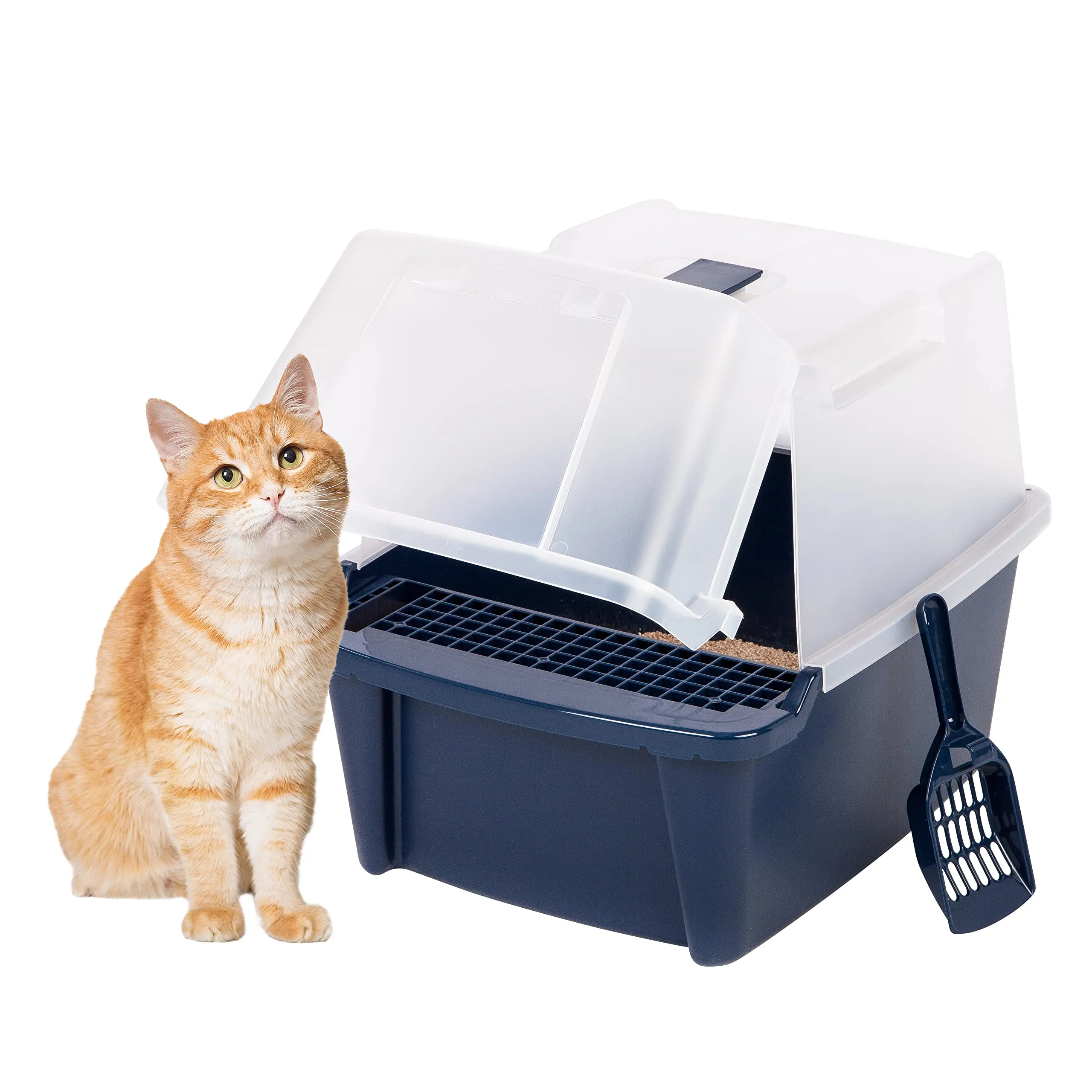 Iris USA Large Split Hood Cat Litter Box with Scoop and Grate