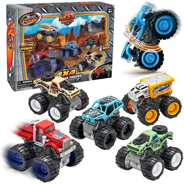 Team Power Monster Trucks Toys for Boys and Girls, 4-Wheel Drive Friction Pow...