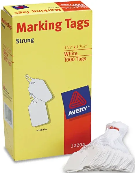 Avery Marking Tags, Strung, 1-3/4" x 1-3/32", 1,000 Tags (12204)