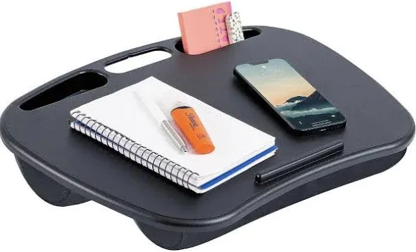 Laptop - Lap Desk with Device Ledge Mouse Pad and Phone Holder (Black)