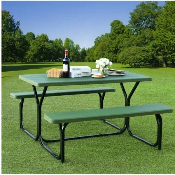 Costway Picnic Table Bench Set Outdoor Backyard Patio Garden Party Dining All Weather - White