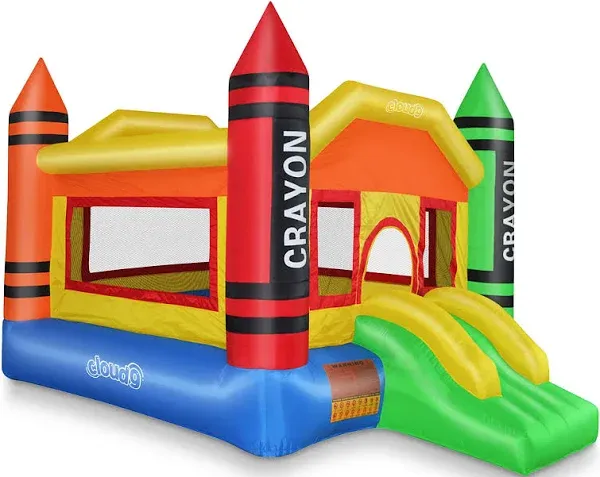 Cloud 9 Mini Crayon Bounce House with Slide, Inflatable Bouncer for Kids, without Blower