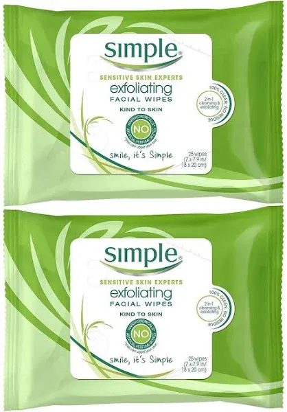 Simple Exfoliating Facial Wipes 25 Count (Pack of 3)