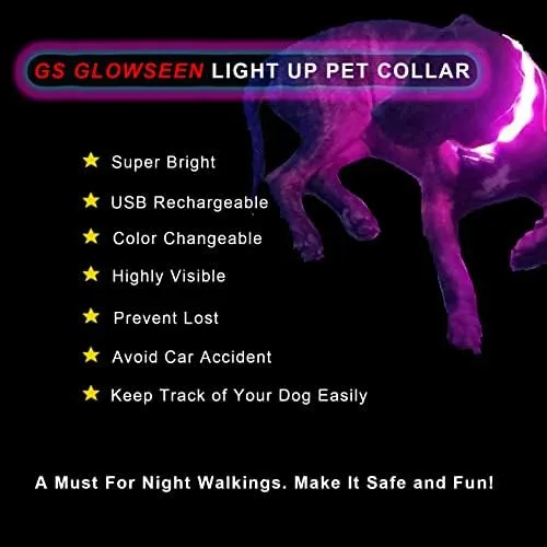 LED Dog Collar - Color Changeable Light Up Dog Collars USB with pattern