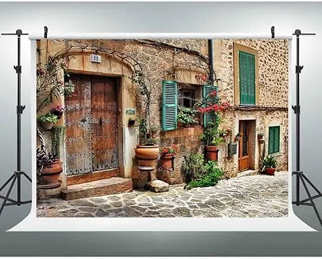 EOALOR 7 x5 FT Streets Mediterranean Towns Photography Backdrop Flower Door Windows Wall European Travel Hiking Party Background