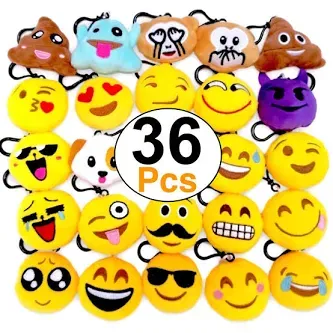 OHill 36 Pack Emoji Plush Pillows Mini Keychain Decorations Birthday Party