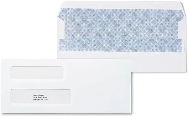 Staples Self Seal Self Seal Security Tinted #9 Double Window Envelopes, 3 7/8" x 8 7/8", White, 500/Box (st28731-cc)