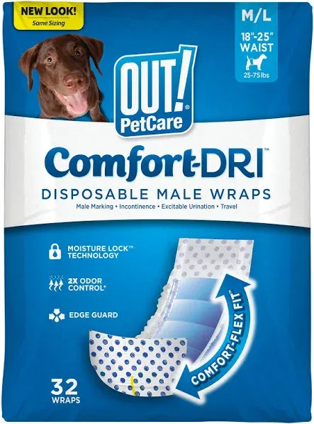 Out! Disposable male Dog Diapers | Absorbent Wraps with Leak 32 Count