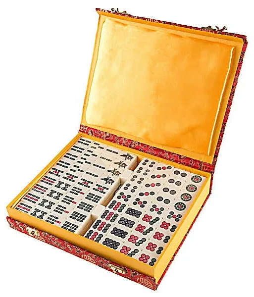 Chinese Mahjong Game Set 144 Durable Tiles In Ornate Storage Case 1.25X0.75 Inch