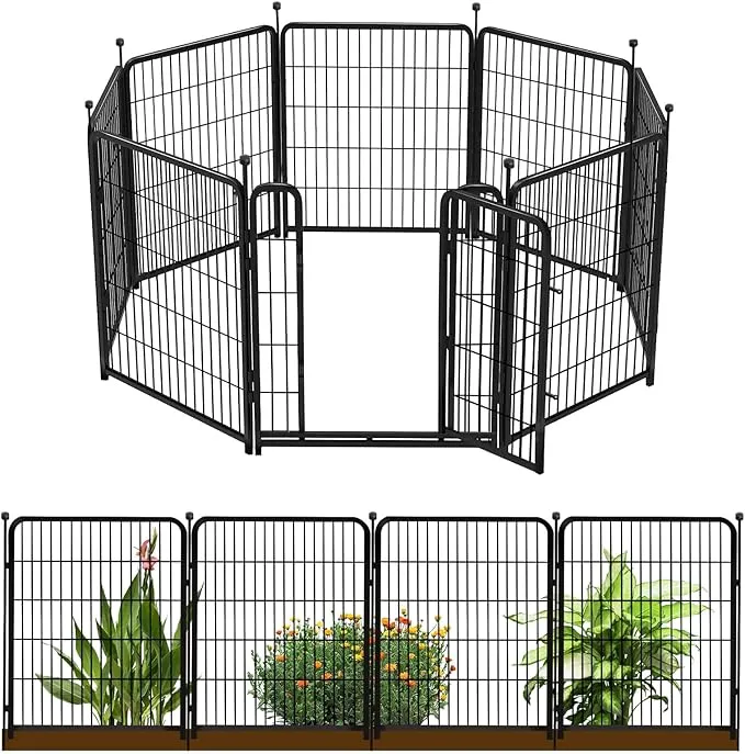 36 in(H) Garden Fence With Gate, Wide Gate Low Threshold, 8 Panels Total 17.7 ft(L) Heavy Duty Iron Animal Barrier Fence For Yard, Suitable For Indoor Or Outdoor Dog Fencing,Garden Border Fence