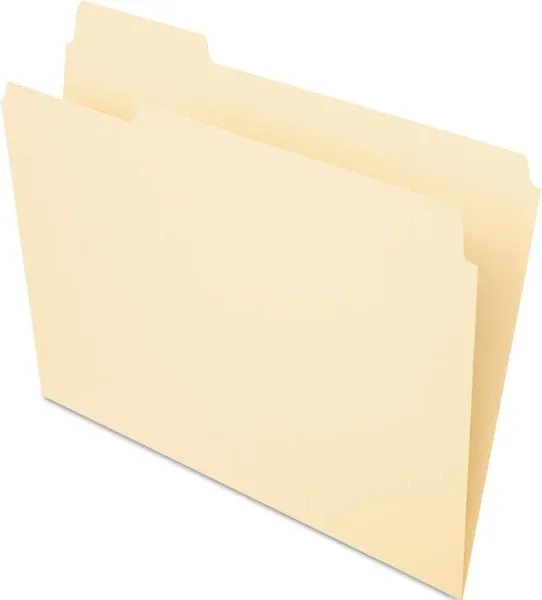 Essentials 1/5 Tab Cut Letter Recycled Top Tab File Folder, 8 1/2" x 11", 3/4" Expansion, Top Tab Location, Assorted Position Tab Position, Manila, Manila, 10% Recycled, 100 / Box