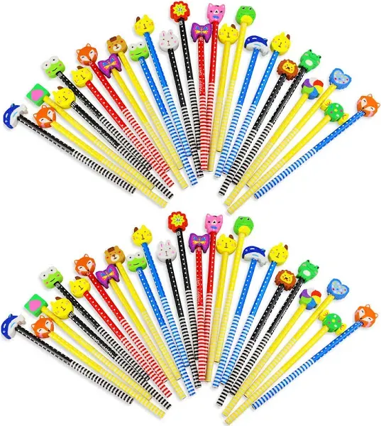 50 Pack Assorted Colorful Cartoon Animal Pencil With Erasers, Fun Pencils For Kids, Bulk Pencils With Animal Eraser Toppers,Party Favor Pencils For Kids Novelty Pencils