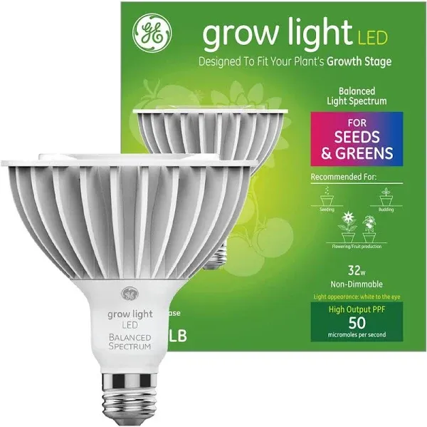 GE Grow LED Light Bulb, PAR38 Flood Light, Indoor Grow Light for Seeds and Greens, E26 Medium Base, 1pk