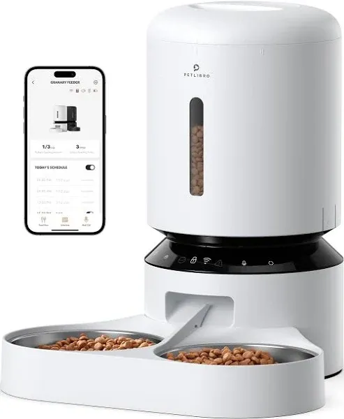 Petlibro Granary WiFi Dual Food Tray Feeder, White / 5L