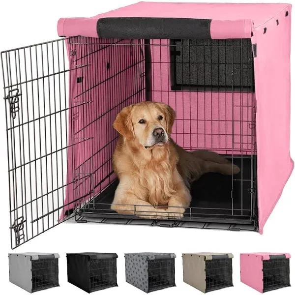 Gorilla Grip Dog Crate Covers Compatible with Amazon Basics Dog Crates, All Sides Open, Privacy Cover Fits 36" Wire Kennel, Breathable Mesh Windows, Light Reducing Puppy Training Cage Topper, Taupe