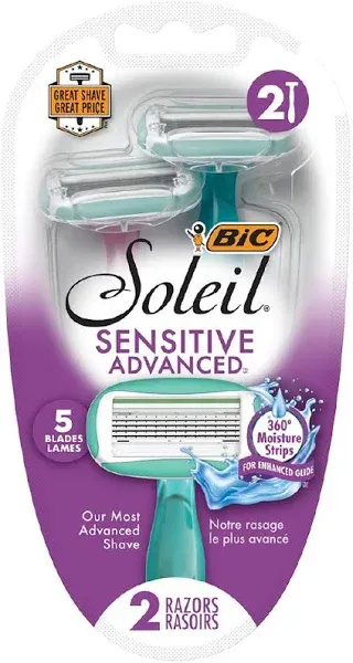 BIC Soleil Sensitive Advanced Disposable Women's Shaving Razors, 2-Count