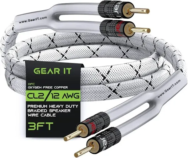 Gearit 12awg Premium Heavy Duty Braided Speaker Wire with Dual Gold Plated Banana Plug Tips