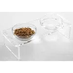 Feoyoho Dog and Cat Bowls Elevated Set - Acrylic Feeder Stand with 2 Set Removable Stainless Steel and Glass Bowls Food and Water Raised Dishes for