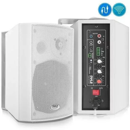 Pyle-Home 5.25in Bluetooth Wall Mount Speaker System 150W Metal Cube PDWR53BTWT