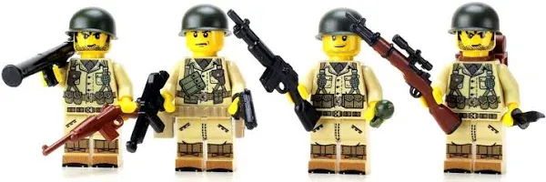 Battle Brick Collectible US Army WW2 Tan Soldiers Complete Squad Custom Minifigures | Genuine Military Minifig | Printed in The USA | 1.6 Inches Tall | Great Gift for Ages 8+ to Adult AFOL