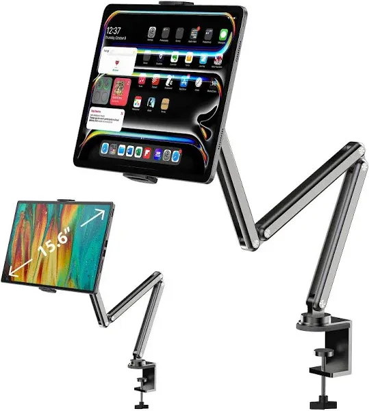 Aluminum Alloy Tablet Stand for Desk, Adjustable Foldable Arm Holder Mount Compatible with iPad 10/9th, iPad 13/12.9/11'' Pro Air Mini, Portable Monitor 7-15.6'', Samsung Galaxy Tab S9/FE/A9/S6