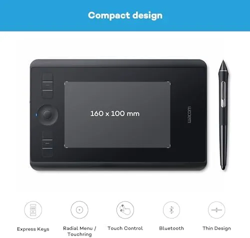 Wacom Intuos Pro (S) graphic tablet Black 5080 lpi 160 x 100 mm USB/Bluetooth (P