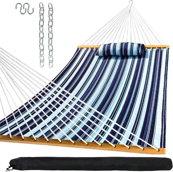 SZHLUX Outdoor Quilted Fabric Hammock with Spreader Bars, Detachable Pillow, and