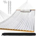 SZHLUX Outdoor Quilted Fabric Hammock with Spreader Bars, Detachable Pillow, and