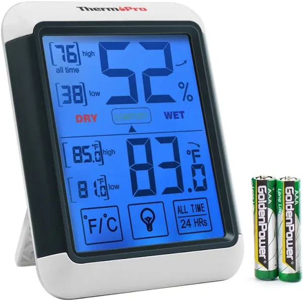 ThermoPro Tp55 Digital Hygrometer Indoor Thermometer Humidity Gauge with Jumbo Touchscreen and Backlight Temperature Humidity Monitor