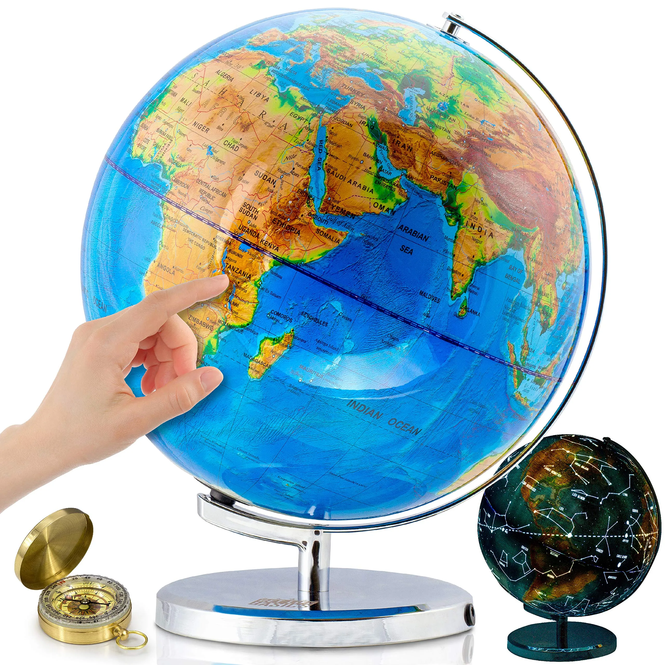 Get Life Basics Illuminated Globe Of The World With Stand 13&#034; Built In LED