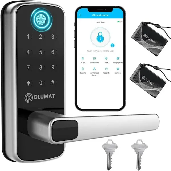 Olumat Smart Door Lock with Handle - Keyless, Fingerprint, Black