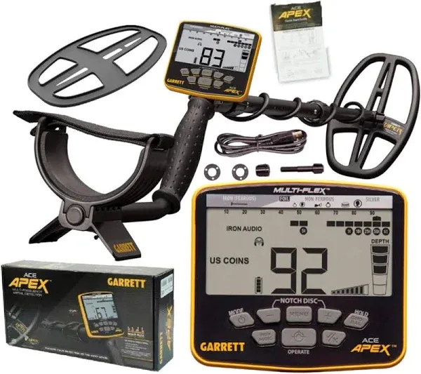 Garrett Ace Apex Multi-Frequency Weatherproof Metal Detector with Waterproof 6" x 11" DD Viper Searchcoil Basic Package