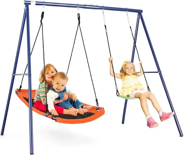 440lbs Metal Swing Set with Two Swings Heavy Duty A-Frame Backyard Metal Playset