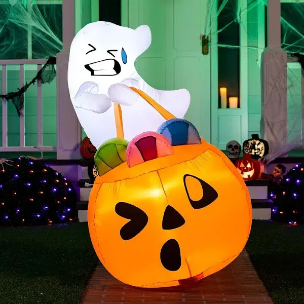 Joiedomi 5ft Inflatable LED Ghost Lift Pumpkin Candy Bag