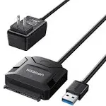 UGREEN SATA to USB 3.0 Adapter Cable for 3.5 2.5 Inch SSD/HDD Hard Drive Reader SATA III Hard Drive Disk Converter Support UASP Compatible with Samsung Seagate WD Hitachi with 12V Power Adapter