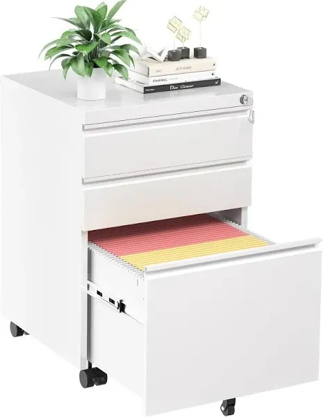 3 Drawer Mobile File Cabinet with Lock