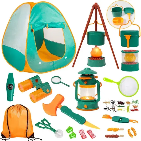 Kids Camping Set with Tent, Camping Toys For Kids Indoor Outdoor Pretend Play