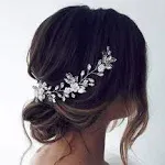 Unicra Bride Flower Wedding Hair Vine Pearls Bridal Hair Piece Crystal Hair Accessories for Women and Girls (Silver)