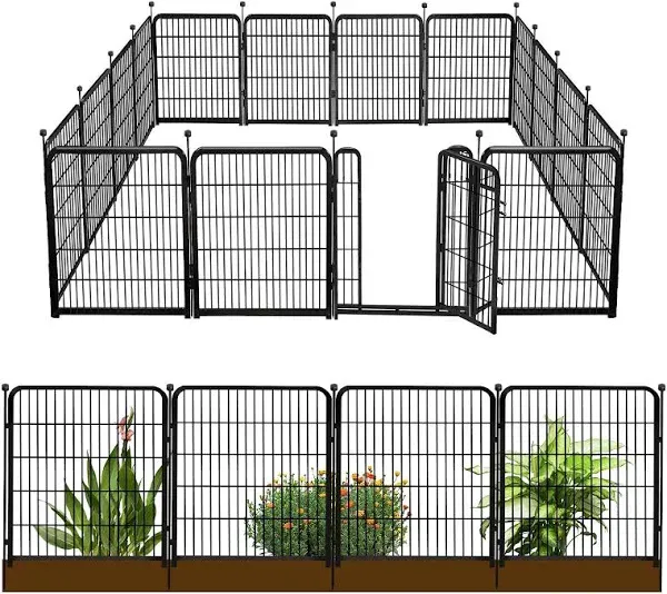 Garden Fence with Gate 32 in(H)×26.6 Ft(L) 12 Panels, Heavy Duty Iron Animal Barrier Fence for Yard, Suitable for Indoor Pet Fence Or Outdoor Dog Fencing