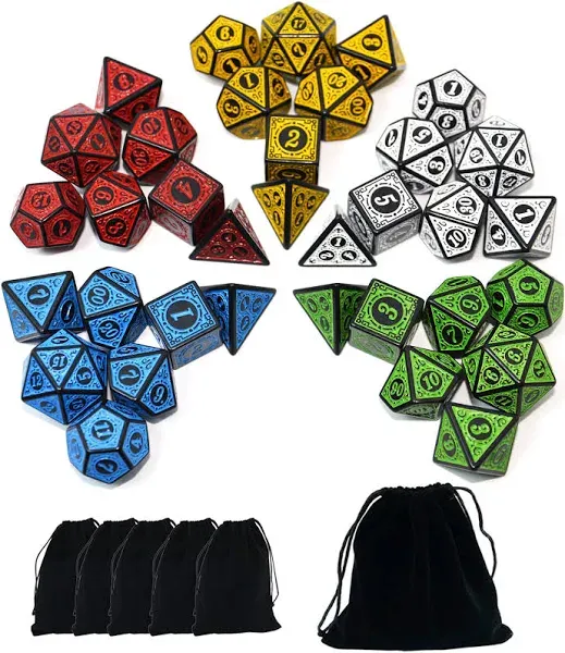 SmartDealsPro 5 x 7-Die Double-Colors Polyhedral Dice Sets with Pouches for D&D DND RPG MTG Dungeon and Dragons Table Board Roll Playing Games D4 D6