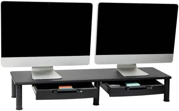 Mind Reader Large Dual Monitor Stand with Storage Riser Black