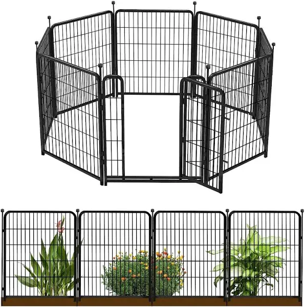 32 in(H) Decorative Garden Fence with Gate, 8 Panels Total 17.7 Ft(L) Heavy D...