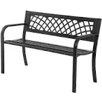 FDW Garden Bench,Outdoor Benches,Iron Steel Frame Patio Bench with Mesh Pattern and Plastic Backrest Armrests for Lawn Yard Porch Work Entryway,Black